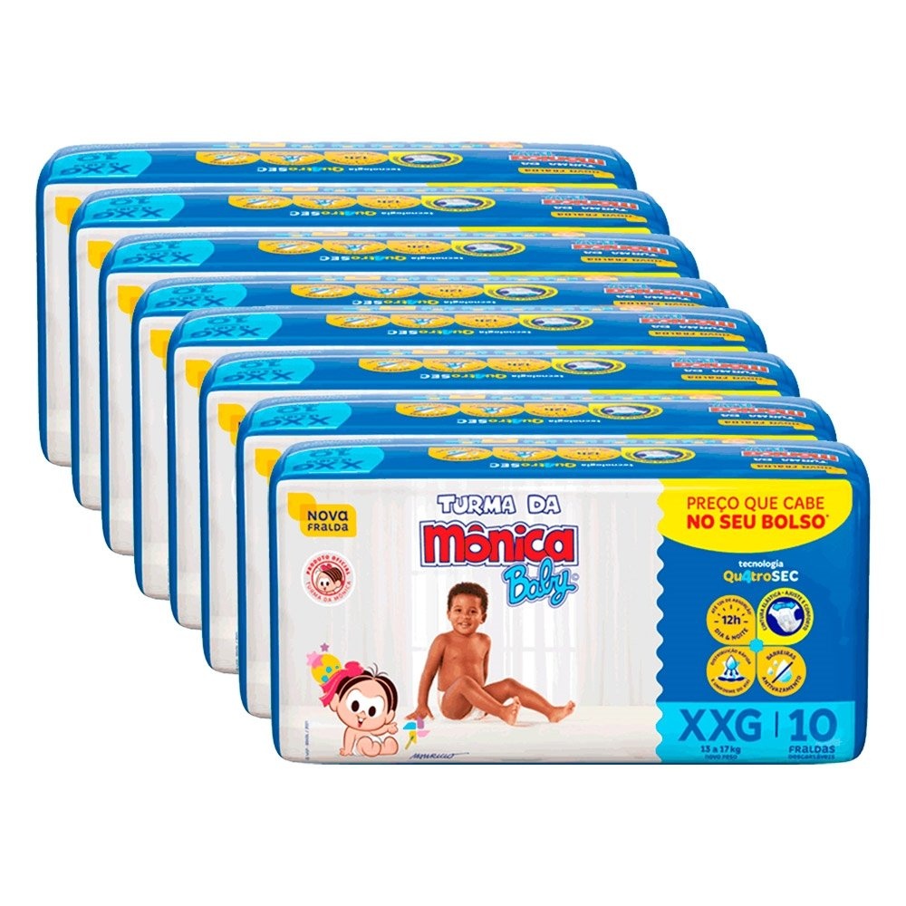 Fralda Descartável Turma da Mônica Jumbinho XXG - 8 Pact c 10 Fraldas - Total 80 Tiras