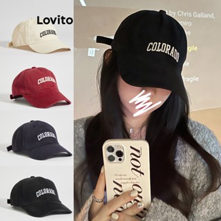 Lovito Casual Boné com Letras de Beisebol Bordadas para Mulheres L63AD267 (Off White/Azul-Marinho/Borgonha/Preto)