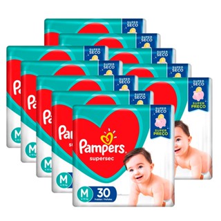 Kit 10 Fraldas Pampers Supersec Pacotão M - 300 Tiras