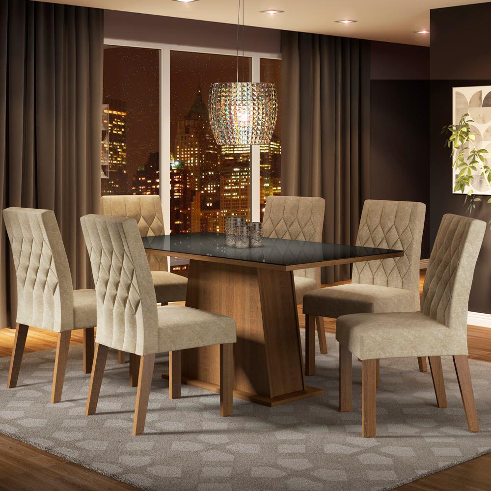 Conjunto Sala de Jantar Madesa Rafaela Mesa Tampo de Vidro com 6 Cadeiras - Rustic/Preto/Imperial - Home & Living