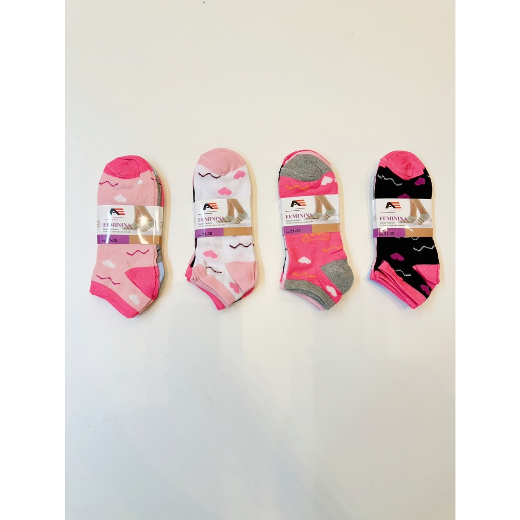 Kit 12 Pares Meia Juvenil Meninas e Meninos Cano Curto Estampada 31-35 AG em Oferta na Shopee