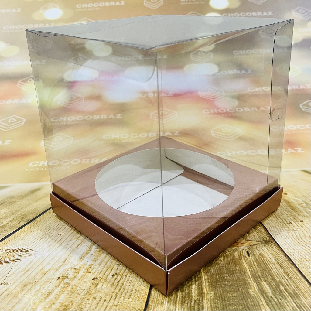 5 Caixas Panetone 500g Tampa de Acetato ROSE GOLD 16x16x16  2816  (Natal Ideia LIQUIDA) - Stationery