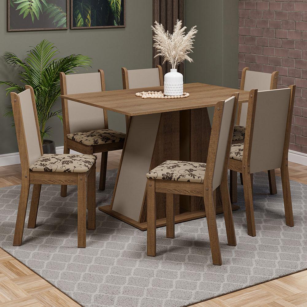 Conjunto Sala de Jantar Mesa Tampo de Madeira 6 Cadeiras Rustic/Crema/Bege Marrom Wendy Madesa em Oferta na Shopee