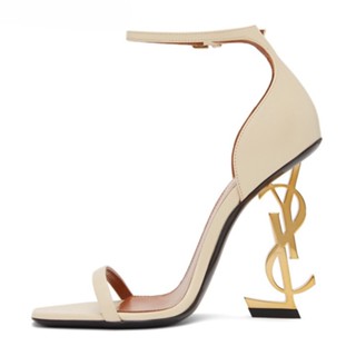2023 Novas sandálias femininas de salto alto metálicas Yves Saint Laurent/Ysl
