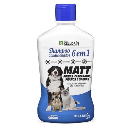 Shampoo e Condicionador 6×1 Kelldrin Matt Antipulgas Carrapatos Piolhos e Sarna 500 ml, Pet, Gatos, Cachorro, Gato, Pet shop