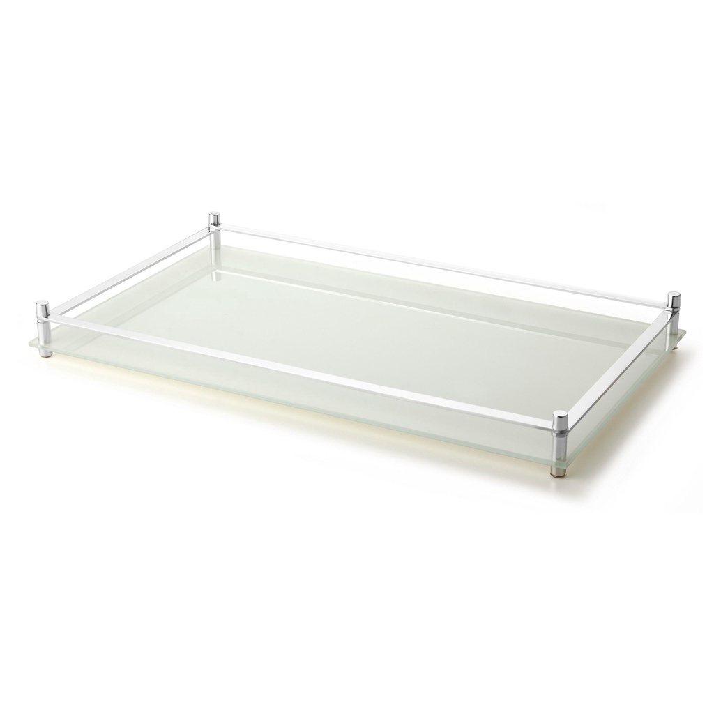 Bandeja Decorativa Aparador Grande Vidro Branco Perolizado 32x54 Luxo Bar Mesa Cozinha Casa Organização Sofisticado Alto Padrão Qualidade
