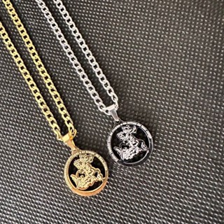 Colar Com Pingente Sao Jorge Banhado A Cor de Ouro Aço Inoxidavel 316L