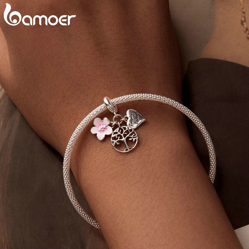 Detalhes do Bamoer 925 Sterling Sliver Charms Pendants The Flower of Life Design Coleção De Acessórios Em Forma De Coração Para Pulseira DIY