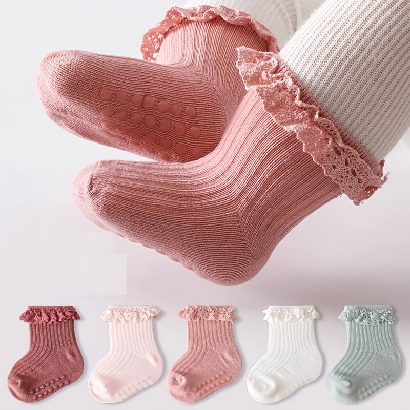 3 Pares De Meias De Princesa Antiderrapantes De Renda Para Bebês Meninas , Térmicas Casuais Respiráveis E Confortáveis ,