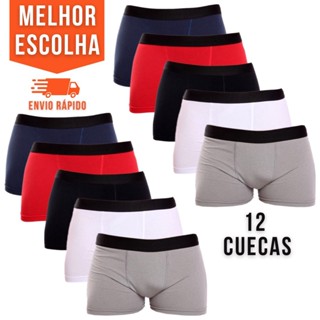 Kit 12 Cueca Boxer Box Masculino Algodão Confortável Básicas Lisas