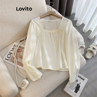 Lovito Blusa Casual Lisa Com Cordão Para Mulheres LNE36268 (Cáqui/Café/Damasco)