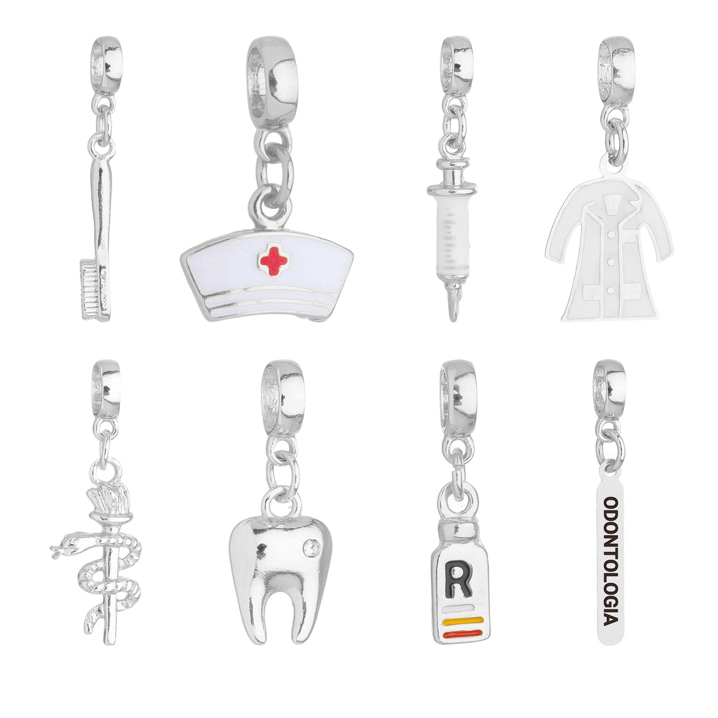 Pingentes Berloques Odontologia Dentista Odonto Banhado a Prata 925 em Oferta na Shopee