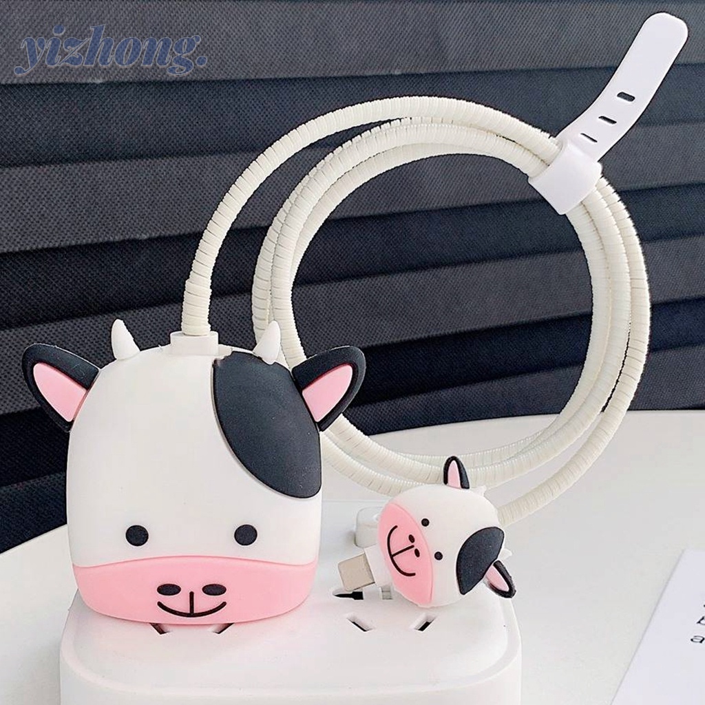 Capa Macia De Silicone Para Carregador 4PCS iPhone 18W/20W Protetor De Cabeça De Carregamento Lovely Cartoon Cow Shape em Oferta na Shopee