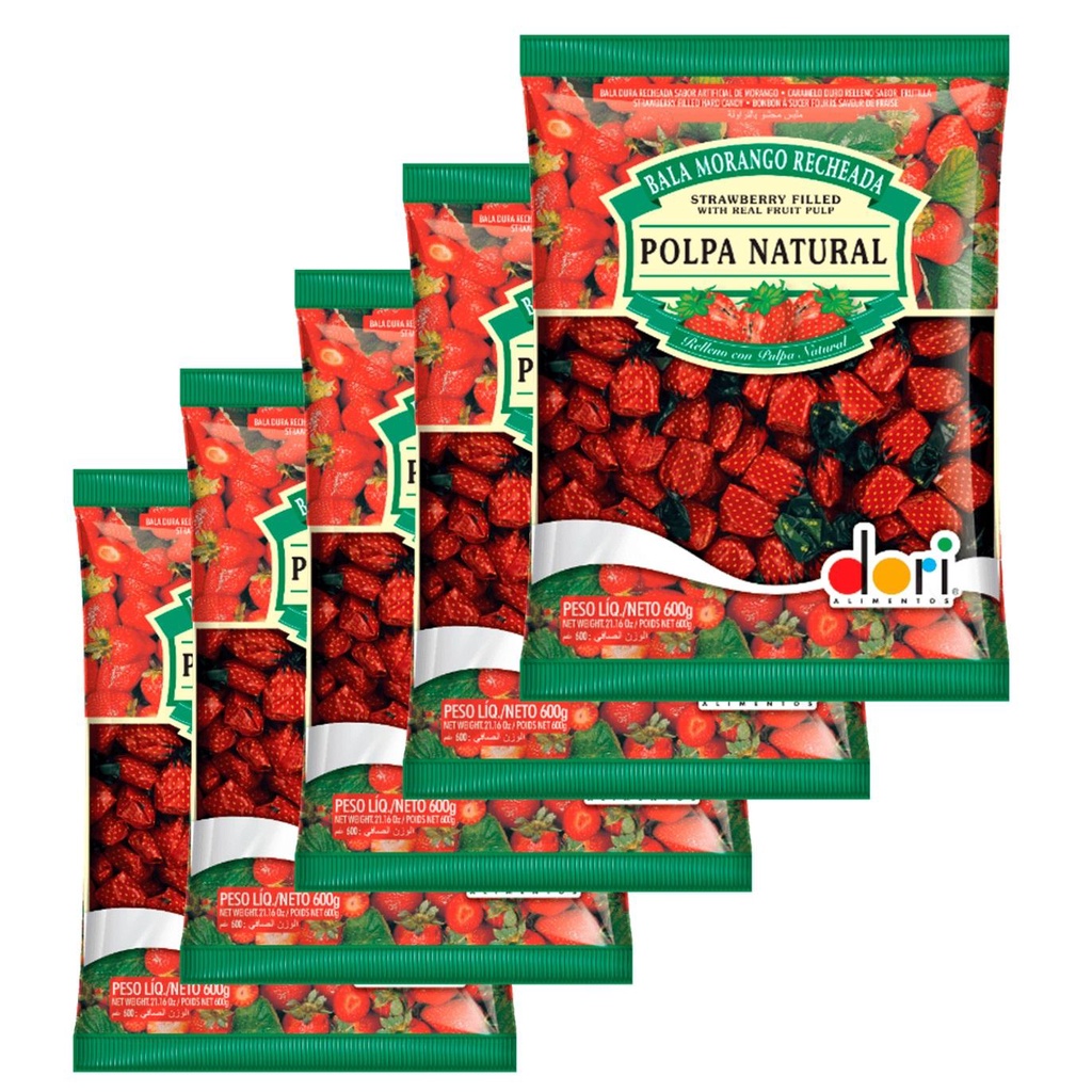 Bala de Morango Recheada com 5Pct de 600gr DORI - Guirlanda em Oferta na Shopee