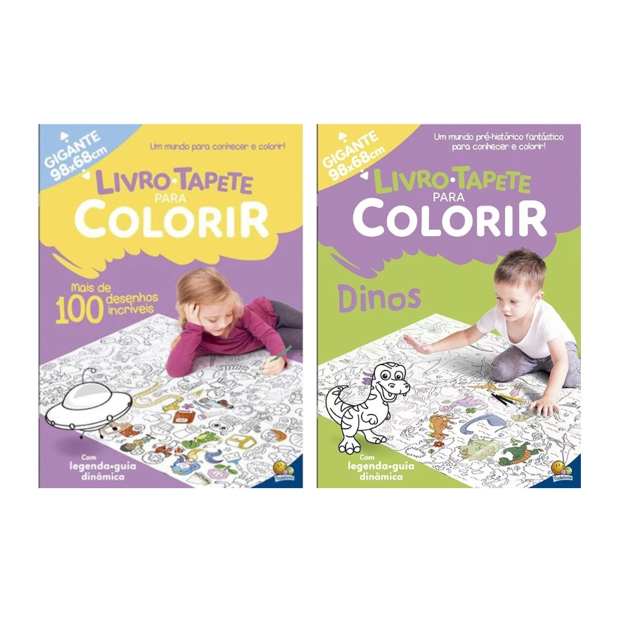 Livro Infantil Tapete Para Colorir Gigante 98x68cm Todolivro | Pintar | Crianças | Dinossauro | Animais | Colorido