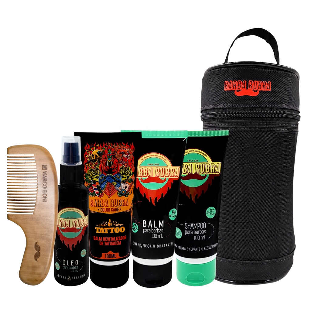 Kit Barba Necessaire Óleo Shampoo Balm Tatuagem Barba Pente