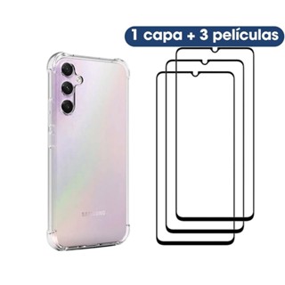 Kit 2em1 Para Samsung Galaxy A34 5G - 1 Capa TPU Anti-Impacto + 03 Peliculas de Vidro Temperado 3D 5D
