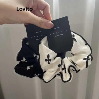 Lovito Laços De Cabelo Com Laço Romântico Ditsy Floral Contrastante Para Mulheres LFA08217 (Branco Preto)