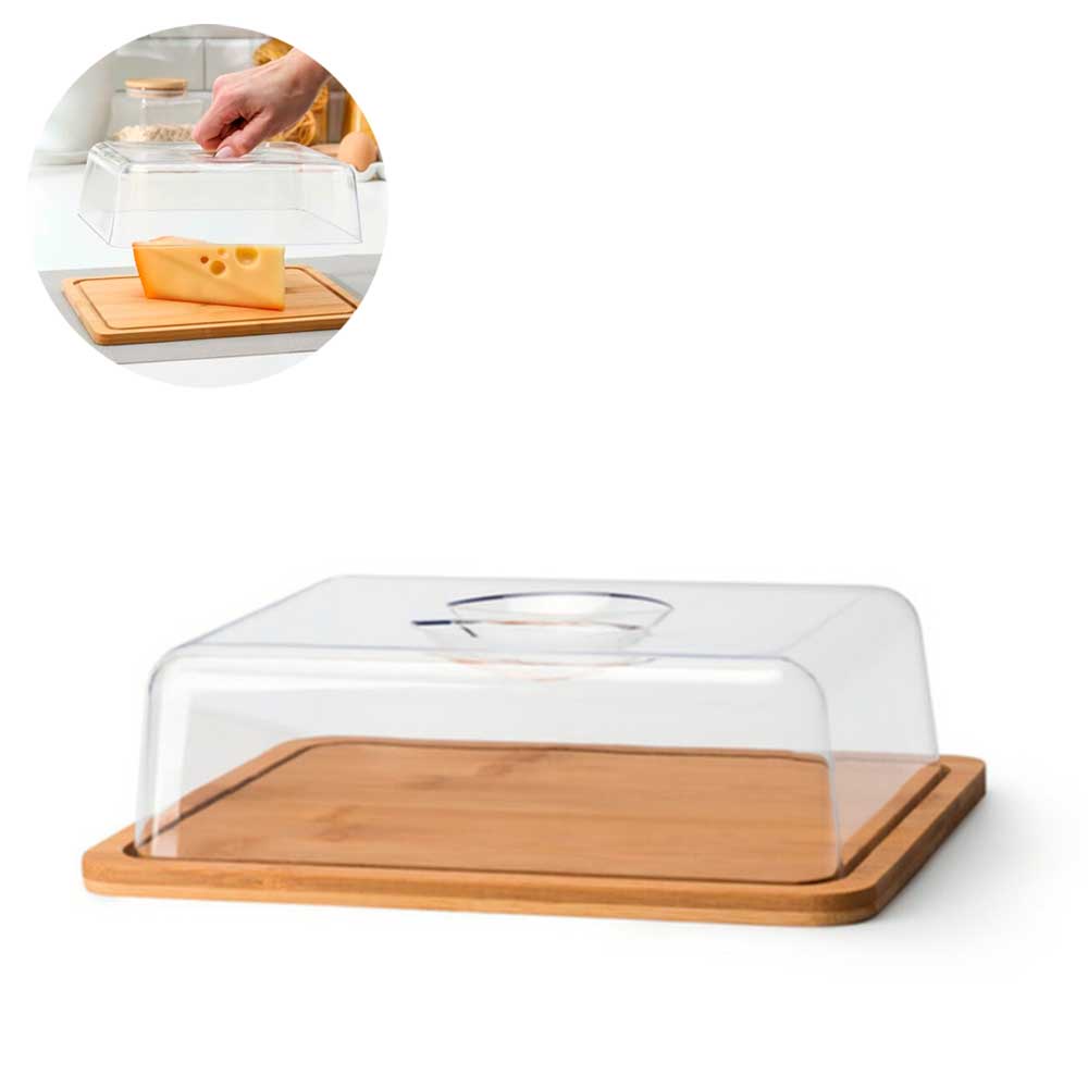 Porta frios bambu com tampa de acrílico ecokitchen para frutas queijos pães petiscos carnes doces manteiga pote alimento geladeira manteigueira bamboo