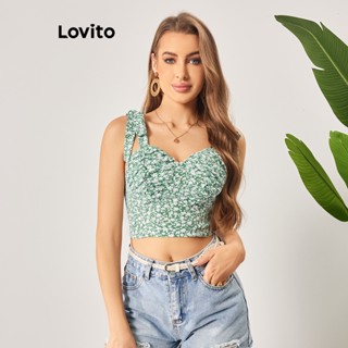 Lovito Regata Boho Casual com Laço Floral e Linhas Estruturadas para Mulheres LBL06161 (Multicolorido)