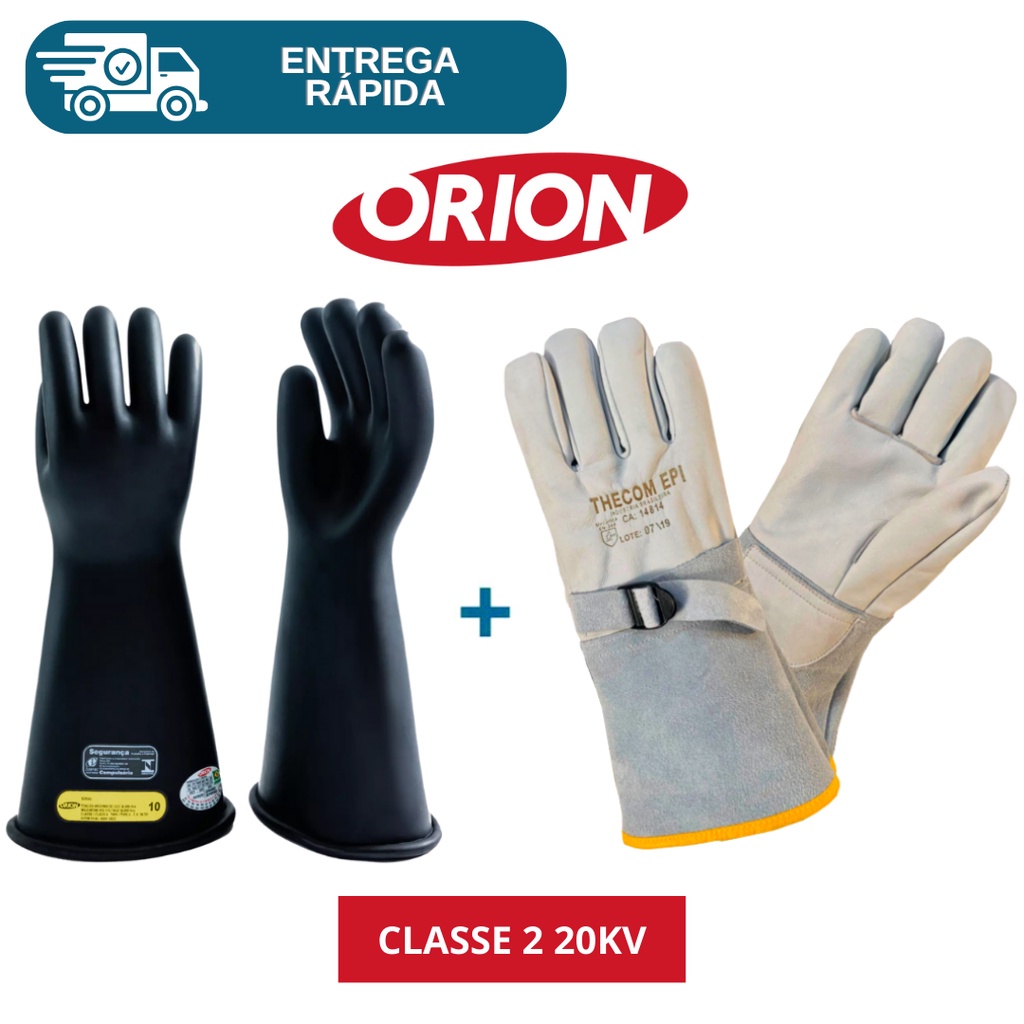Luva De Alta Tensão Isolante Classe 2 20kv 17.000v + Luva De Cobertura Para Eletricista Orion