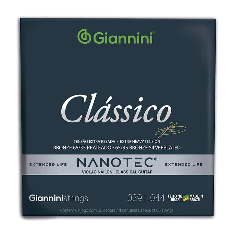 Encordoamento Giannini Clássico Nanotec Violão Nylon .029 Extra Pesada GENWXPA PN