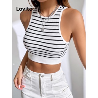 Lovito Casual Regata Feminina com Tecido Costurado Listrada LBL07046
