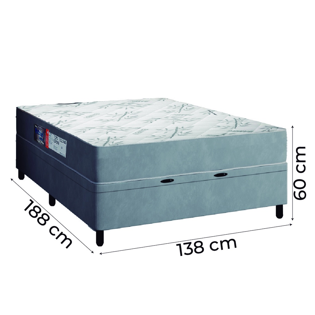 Detalhes do Cama Box Baú Casal Colchão Espuma Egito 138x188x60cm Cinza / Branco Portobel - Suporta até 100kg por
