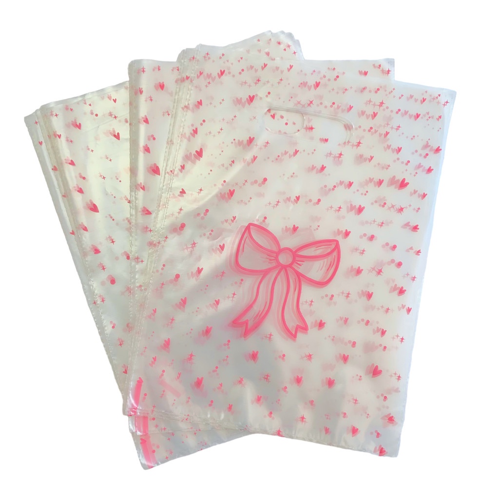 Sacola Boca de Palhaço Transparente Lacinho Rosa (35,5x25,5cm) em Oferta na Shopee