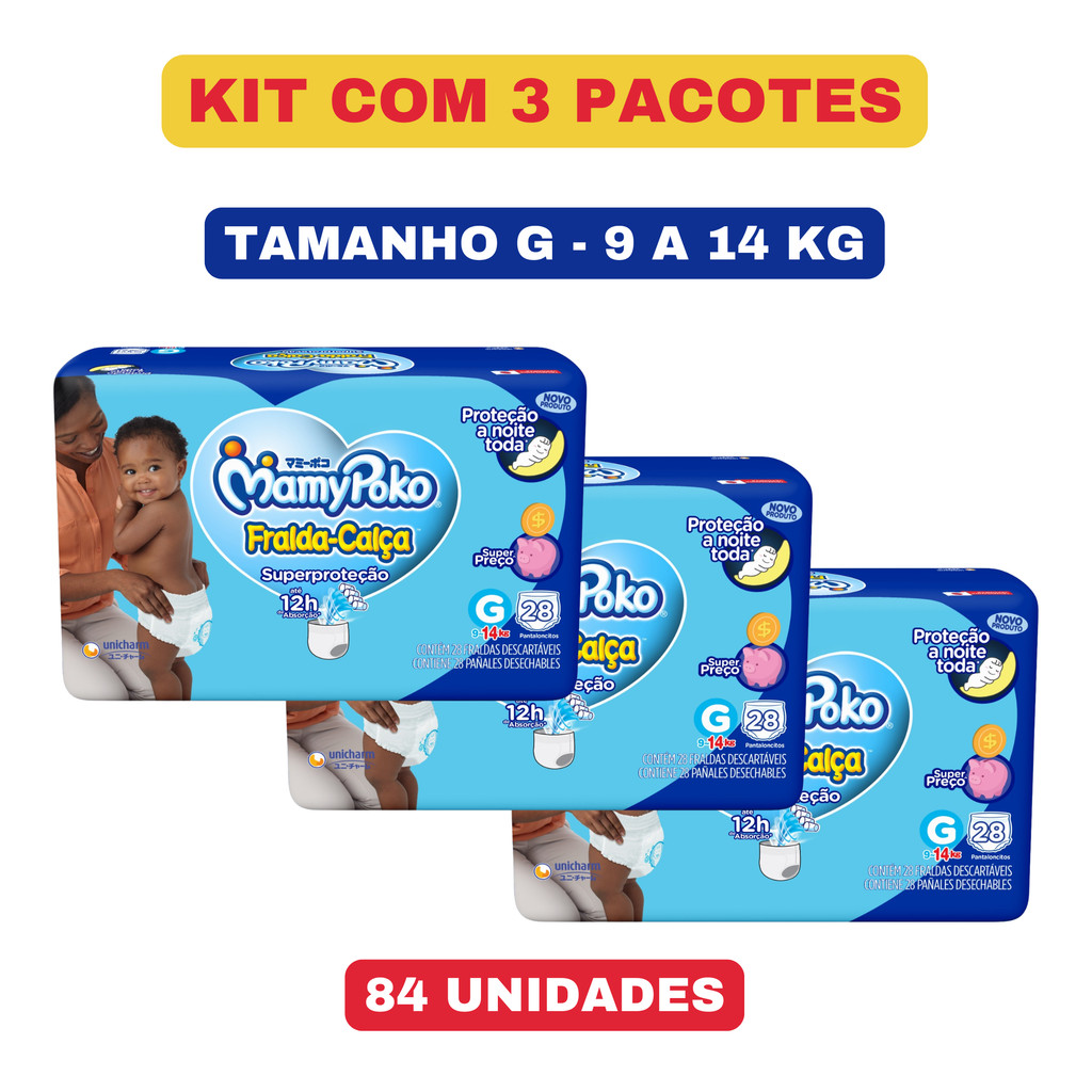 Kit c/ 3 pacotes Fralda Calça Descartável MamyPoko Superproteção G