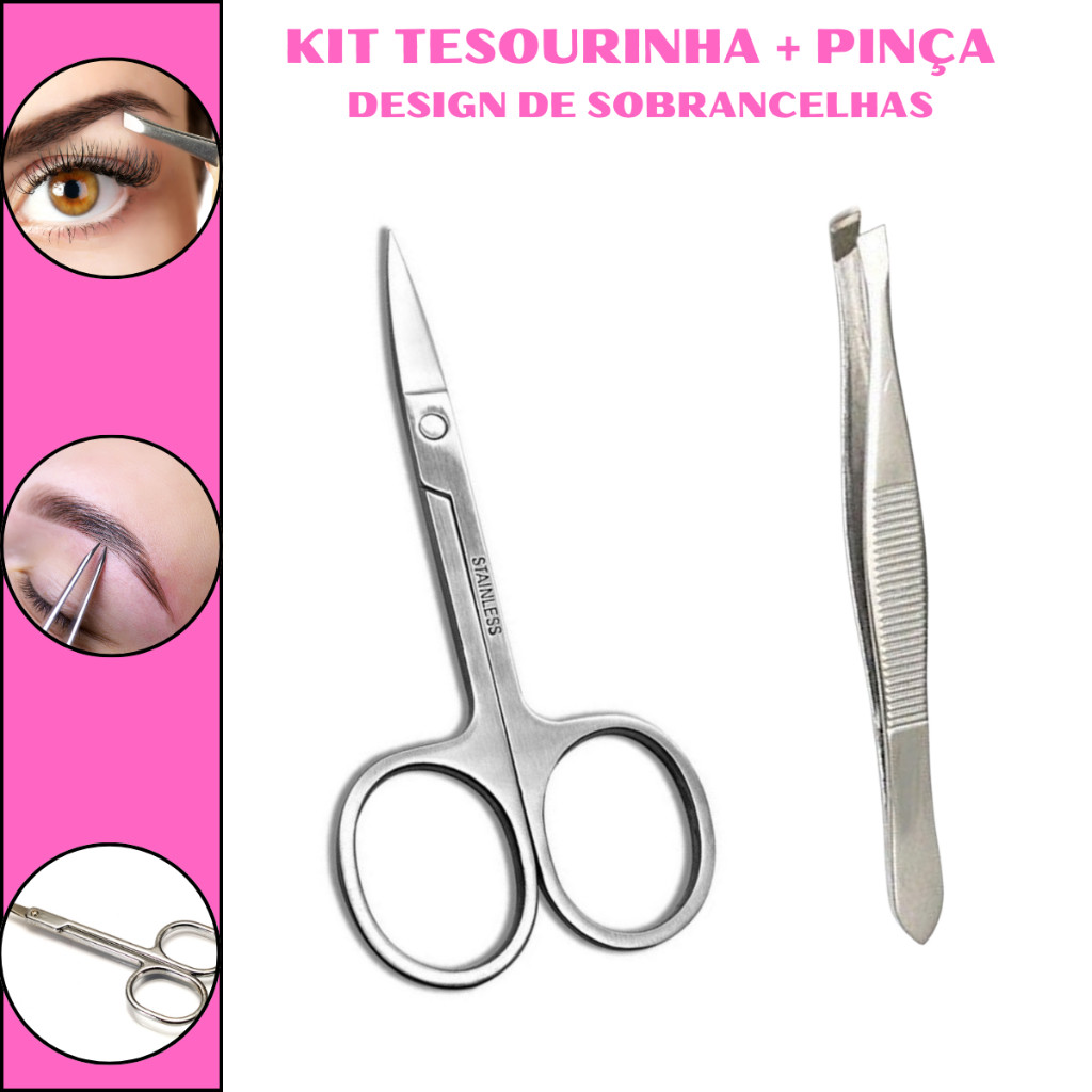 Kit Tesoura + Pinça Tesourinha Cortar Unha Sobrancelha Cílios + pinça 2 em1 em Oferta na Shopee