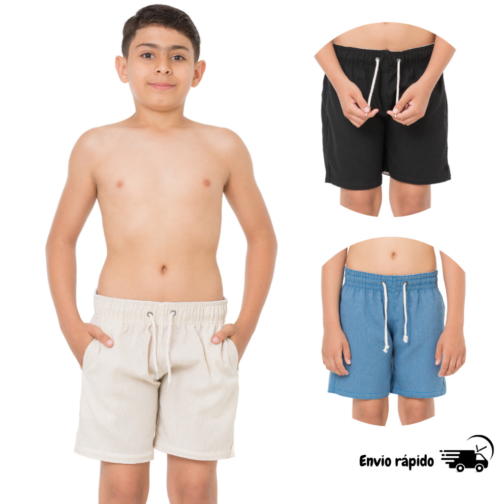 Bermuda Infantil de Linho para Verao Casual Esporte Praia Oferta