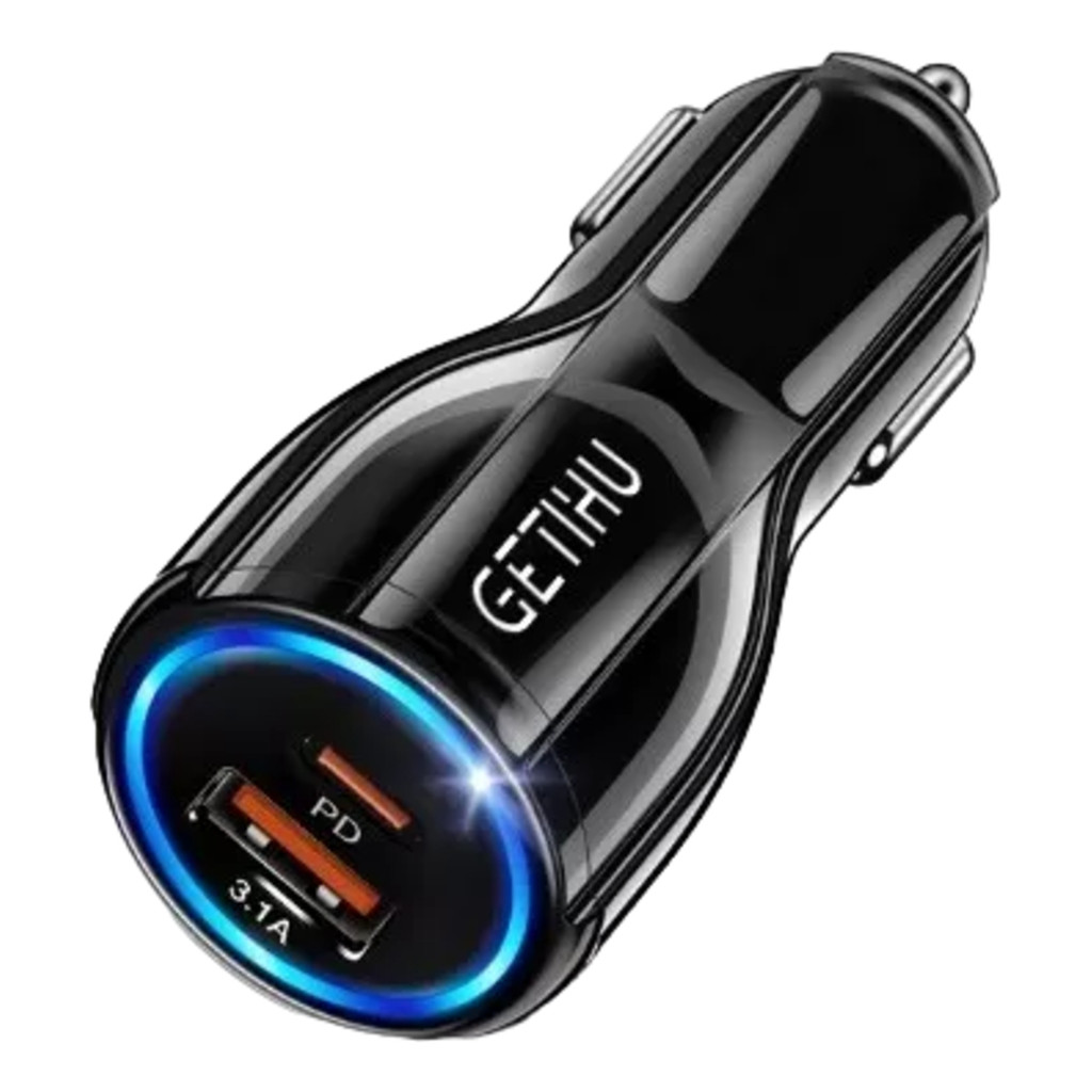 Carregador Veicular Turbo Dual Usb Usb-c Led Pd 20w 3.1a 5v
