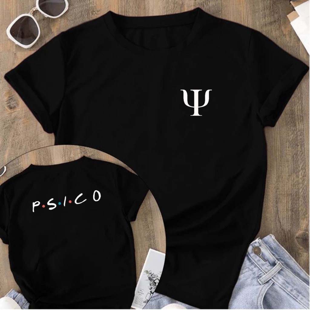 unissex Camisetão Feminino Estampado Frente e Verso Camiseta Psico Psicologia Faculdade Profissão Cores 100% Algodão