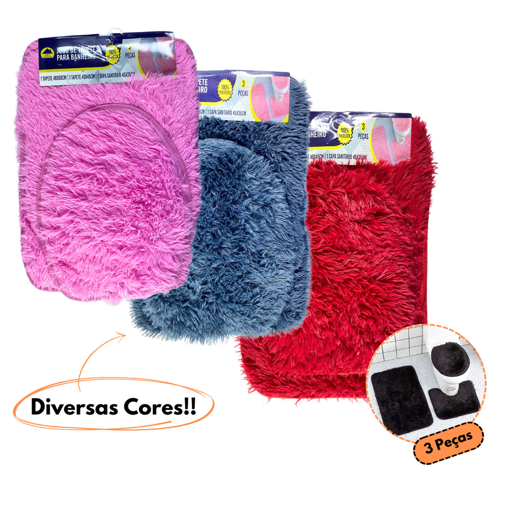 Kit 3 Peças Jogo Tapete Felpudo Antiderrapante Para Banheiro em Oferta na Shopee