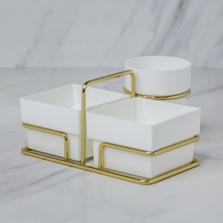 PORTA SACHE DE CHA AÇÚCAR COLHER MEXEDOR BRANCO AÇO DOURADO em Oferta na Shopee