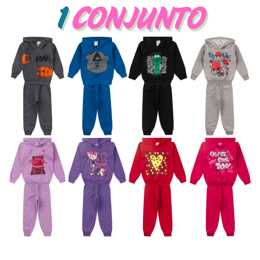 1 Conjunto Moletom Infantil Menino Masculino Inverno Com Capuz Outono