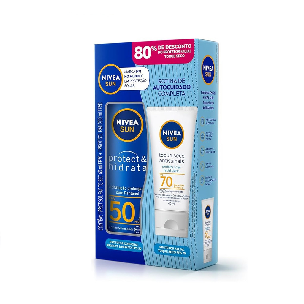 Kit Nivea Sun Protect & Hidrata FPS 50 200ml + FPS 70 Facial 40ml