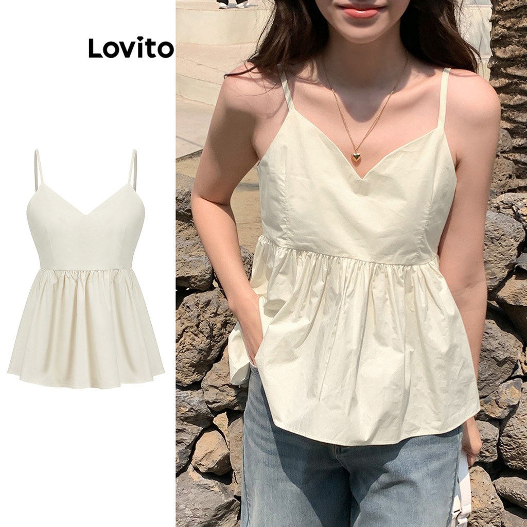 Lovito Regata Casual Lisa Plissada Regata Feminina L86ED093 - Women Clothes