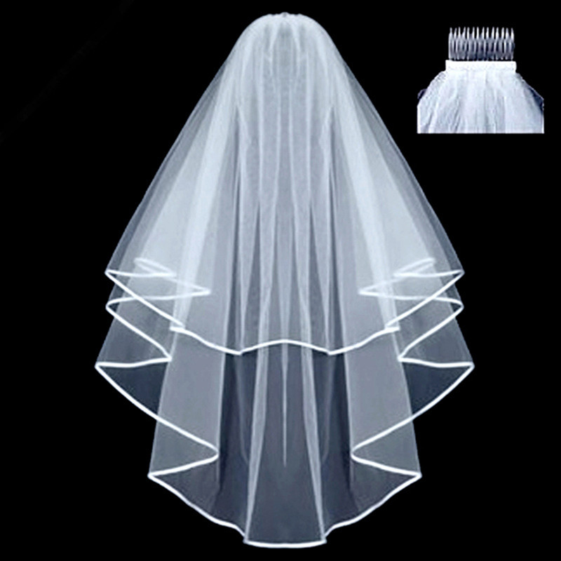 MWG Véu De Casamento Da Noiva Curto Vestido Com Ligação De Camada Dupla