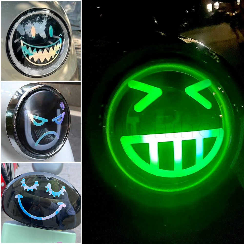 Adesivo Luminoso Para Farol Emoji-Reflexivo De PVC Motocicleta-Decalque Pára-Brisa De Scooter-Decoração De Expressão Uni