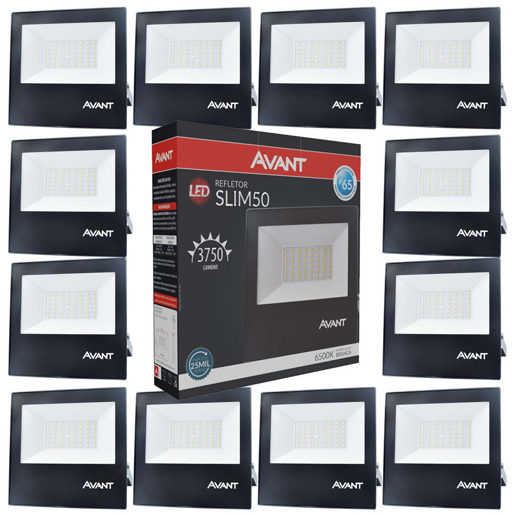 10 Refletor Led Slim50 Luz Branco Frio 6500k Bivolt 50w Prova de Água Avant - Home & Living