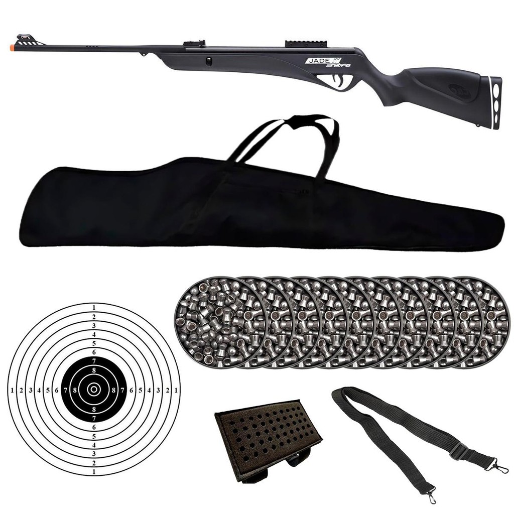 Carabina de Pressão Jade Pro Nitro 5.5mm - CBC + 10 Chumbos + Bandoleira + Capa + Alvo + Porta Chumbo em Oferta na Shopee