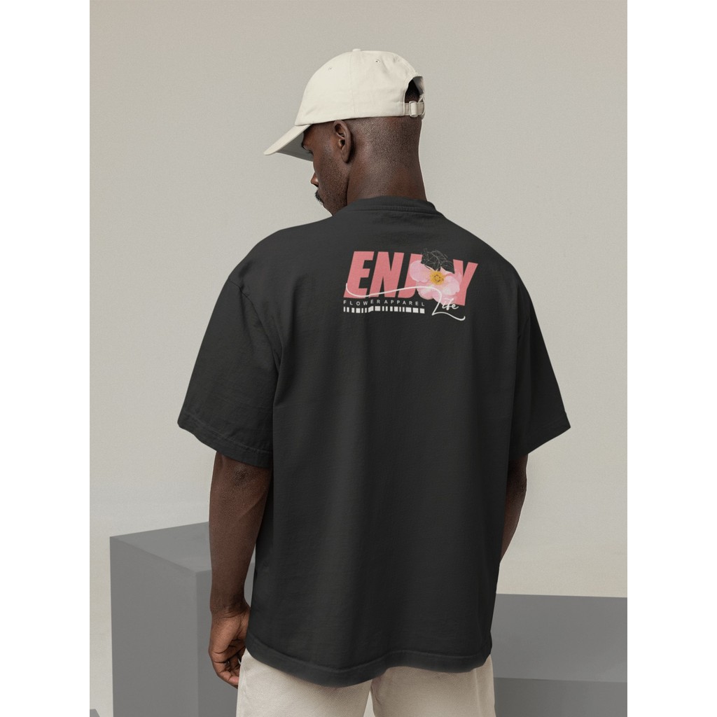 Camisa Camiseta Oversized Gola Alta Streetwear Masculino e Feminino 100% Algodão Preto e Off Whte Estampado - ENJOY