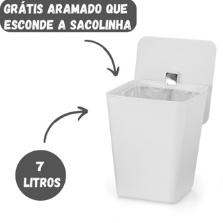 Lixeira De Banheiro Cozinha Escritório Branca Quadrada 7 Litros Lavabo Pia Com Aramado