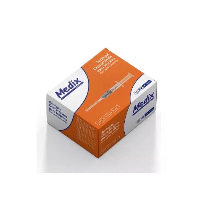 Seringa Insulina 1ml Com Agulha 13x0,45 mm Medix 100 Unidades