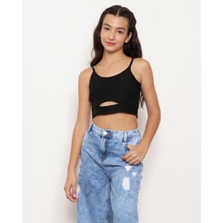 Blusa Cropped Juvenil Com Abertura Preto