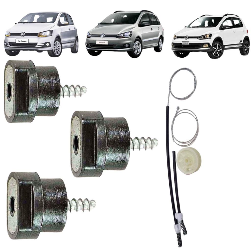 Kit Reparo Cabo Maquina De Vidro Fox 4 Portas Traseiro + 3un Coxim Do Motor Da Maquina Fox/CrossFox/SpaceFox VW