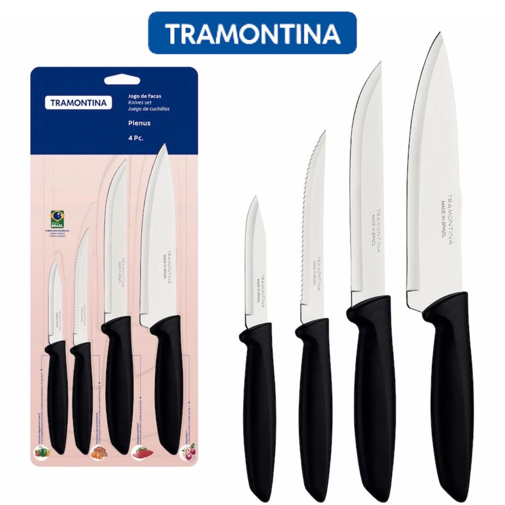 JOGO DE FACAS TRAMONTINA 4 PEÇAS PLENUS LAMINA DE AÇO INOX em Oferta na Shopee
