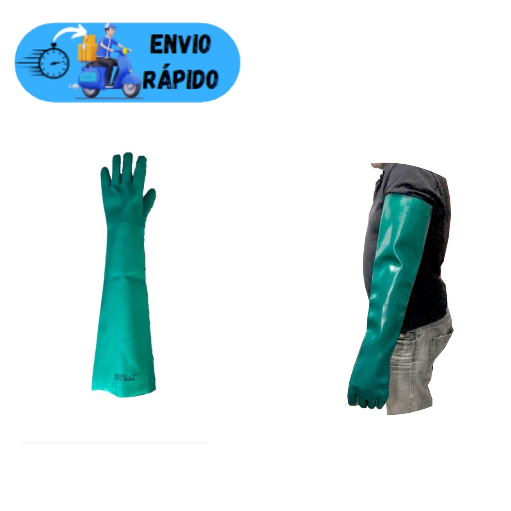 LUVA SEGURANÇA REFORÇADA CANO LONGO 60cm PVC PALMA ASPERA IMPERMEÁVEL ANTI DERRAPANTE  PARA TRABALHO